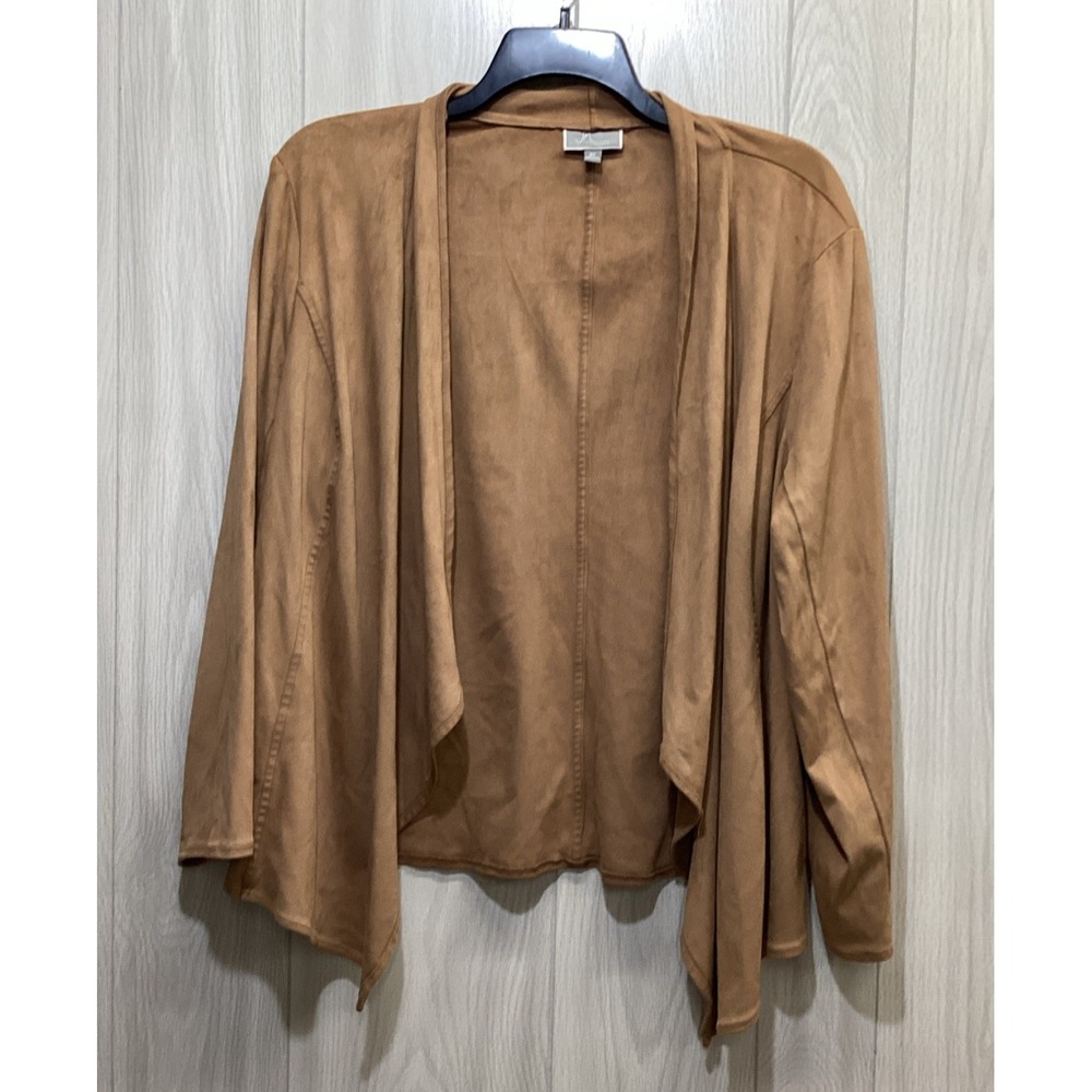 JM COLLECTION Women's (Size 2X) Long Sleeve Faux Suede Open Front Cardigan‎